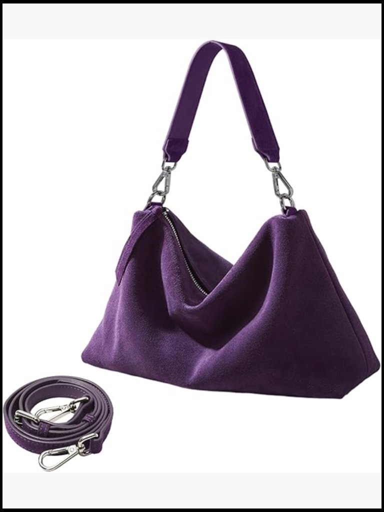 Suede Tote Bag Hobo Shoulder Crossbody Purse Genuine Leather Large Capacity
